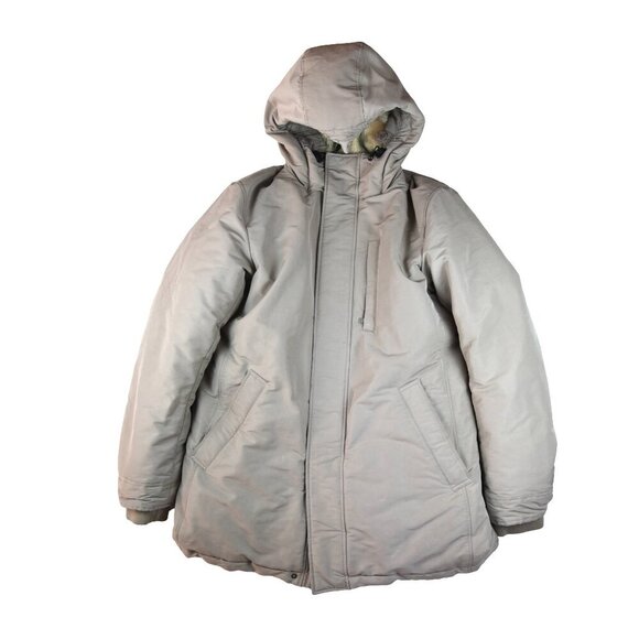 Uniqlo Ultra Warm Hybrid Down Coat Brown/Khaki/Beige Winter Jacket Large - Picture 1 of 12